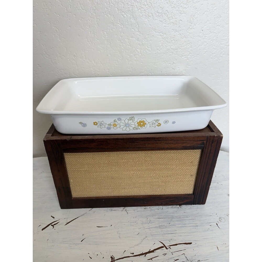vintage Corning Ware P-332 2 QT rectangle floral glass ceramic casserole dish